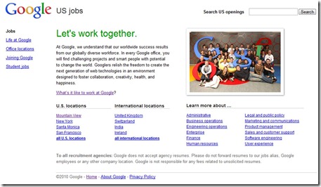Google jobs USA site