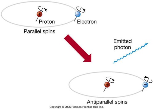 Hydrogen electron spin change