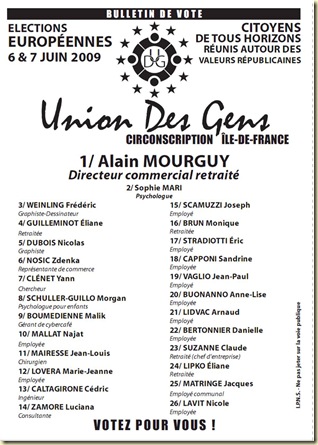 Bulletin de vote Union des Gens